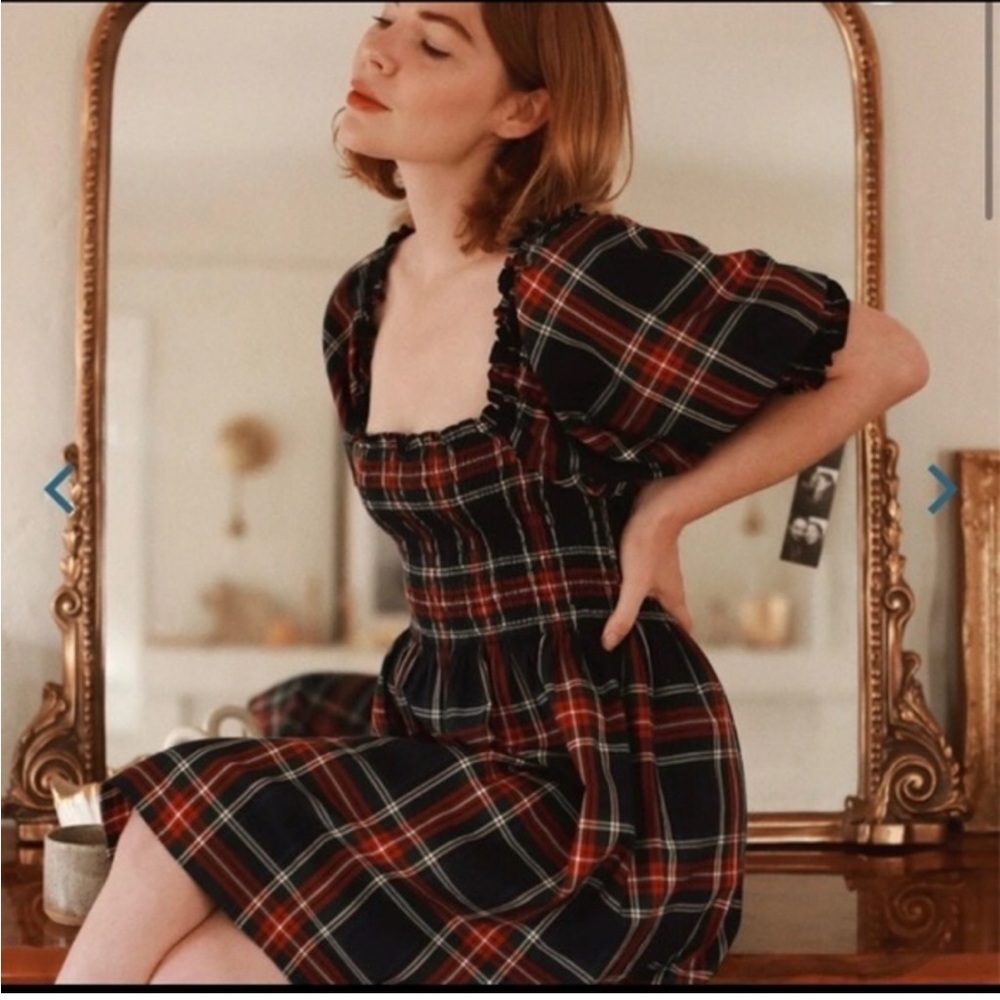 hill house home navy tartan athena flannel plaid rare with puff sleeves